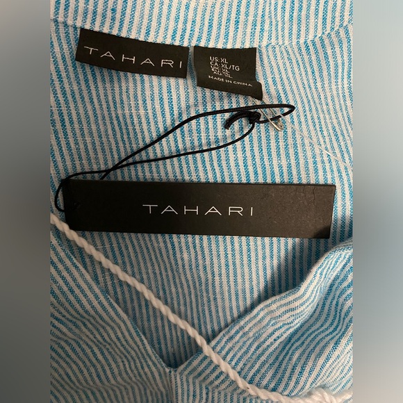NWT Tahari‎ Swim Cover-Up Blue and White Striped Linen Tassel Detail Size XL - Picture 5 of 8